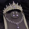 Luxus Silber Farben Veilchen Kristall Braut Schmuck Sets für Frauen Gold Farbe Tiaras Krone Braut Halskette Ohrringe Hochzeit Sets