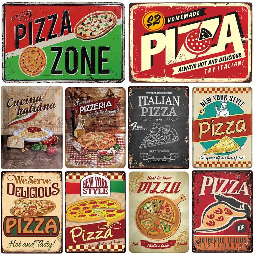 Pizza Schild Retro Blechmalerei Vintage Metallbild Wanddekoration Für Pizzeria Restaurant Esszimmer