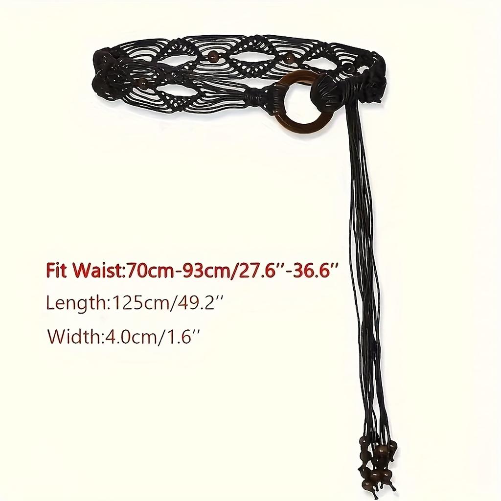 Multi-Color Bohemian Style Spring And Summer Fashion Women Handmade Wooden Circle Braided Hollow Belt Wax Rope Braided Belt Ethnic Style