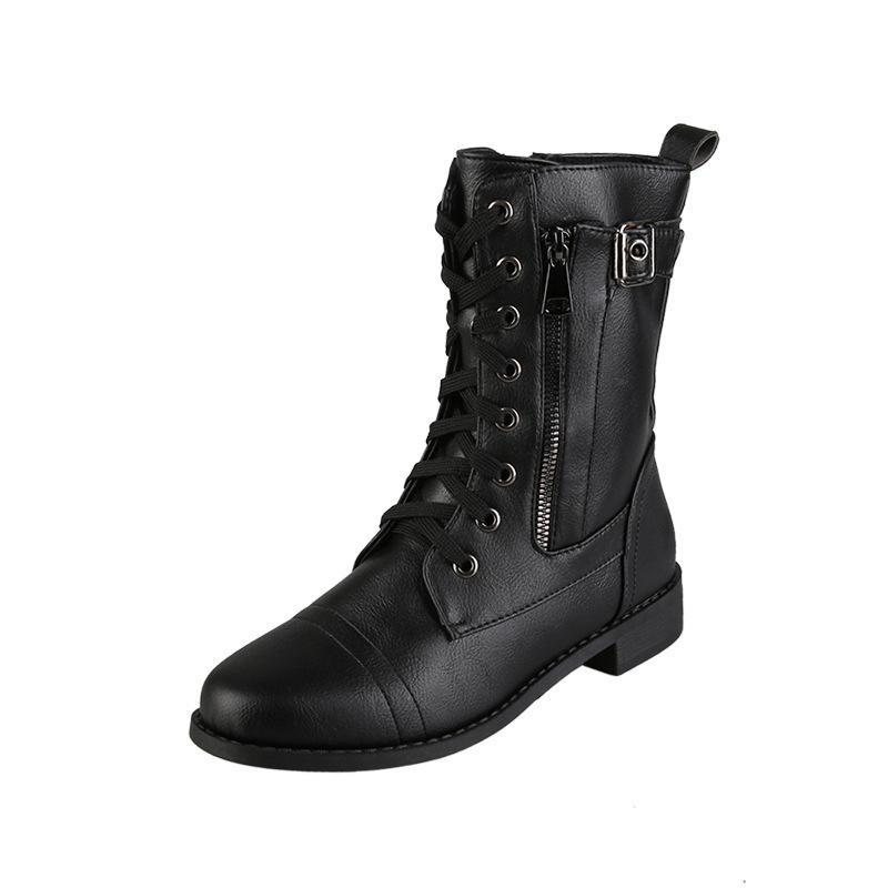 Autumn and Winter New Wind Knight Boots Side Zipper Lace-up Medium Tube Casual Women's Boots