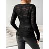 Women's Elegant V-neck Scalloped Neck Edge Solid Colour Long Sleeve Slim Slim Pullover Lace Top