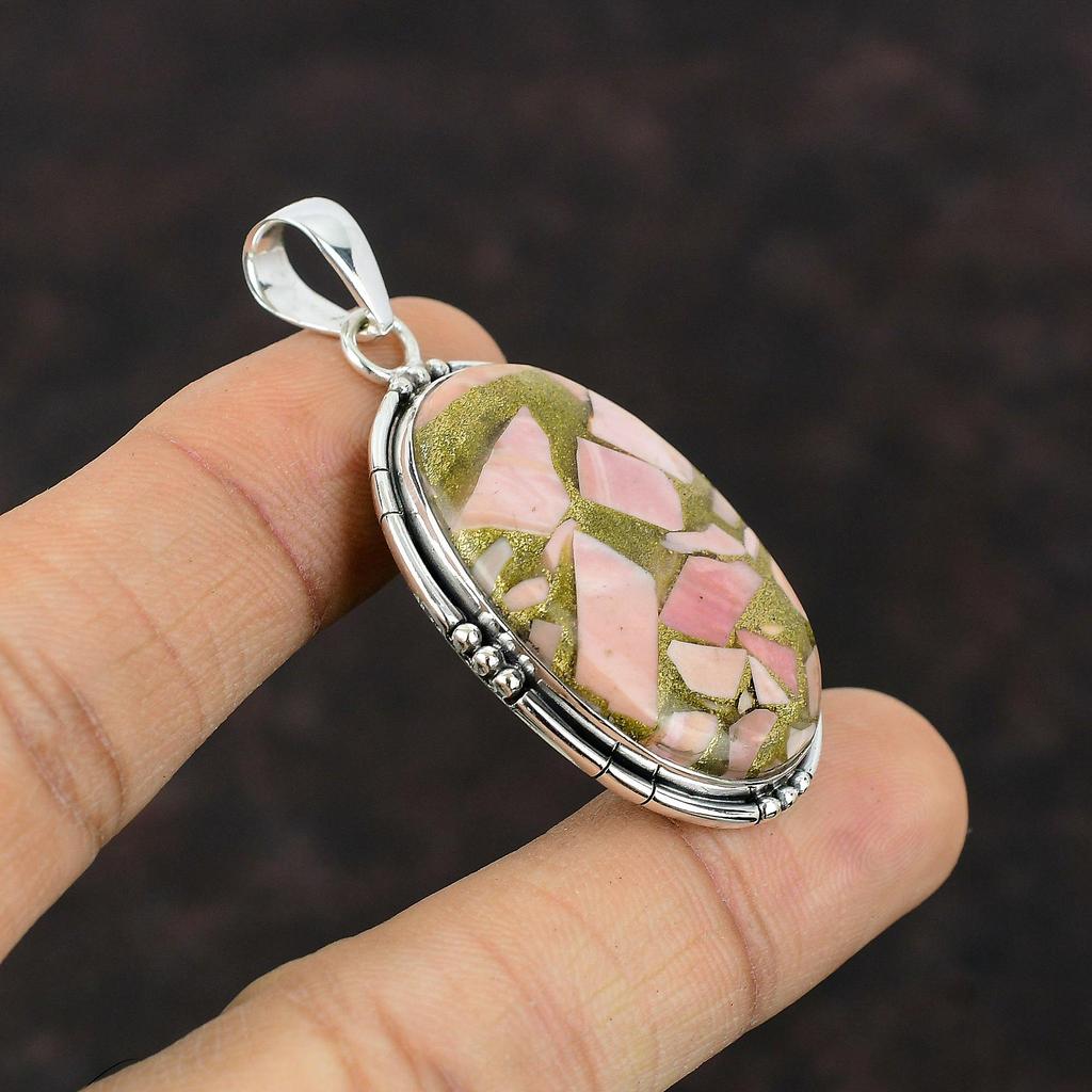 Copper Pink Opal Pendant High Quality Gemstone Jewelry 925 Sterling Silver Pendant Handmade Unique Jewelry Statement Pendant Gift For Women
