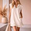 New Sleeveless Double-Pocket Dress with Zipper V-Neck and Ruffled A-Line Skirt for Women