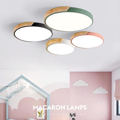 Wooden Round Macaron Chandelier Modern LED Ceiling Light Bedroom Living Room Dining Hall Hallway Indoor Lighting Fixture