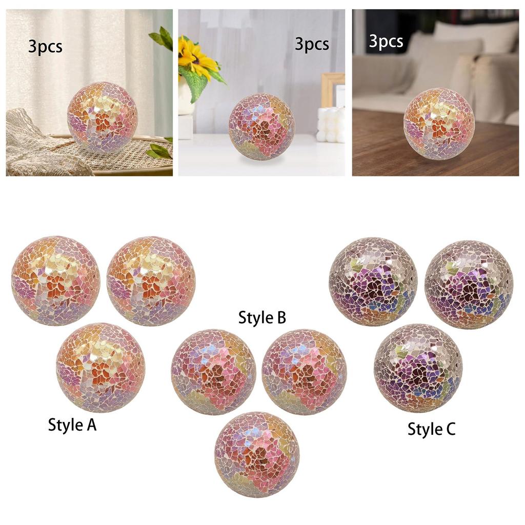 3x Mosaic Sphere Balls Diameter 8 cm Statue Sculpture Desktop Ornament for Bowls Coffee Table Living Room Fireplace Bedroom
