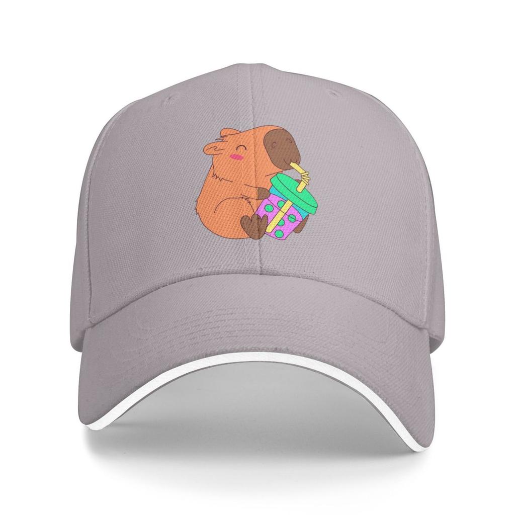 Unisex Baseball Hats Cute Capybara Loves Bubble Tea Thermal Outdoor Streetwear Sports Baseball Caps Hip Hop Cap Casquette Hats