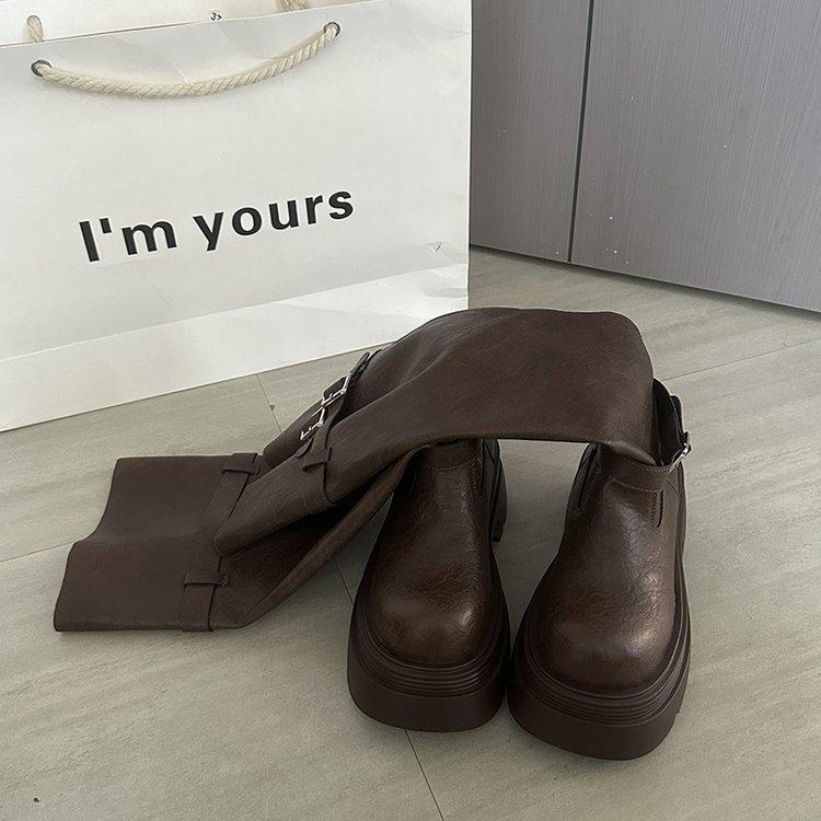 Maillard Grober Absatz Holzstiefel Kinder 2025 Herbst Skinny Aber Kniehohe Stiefel Ritterstiefel Frauen