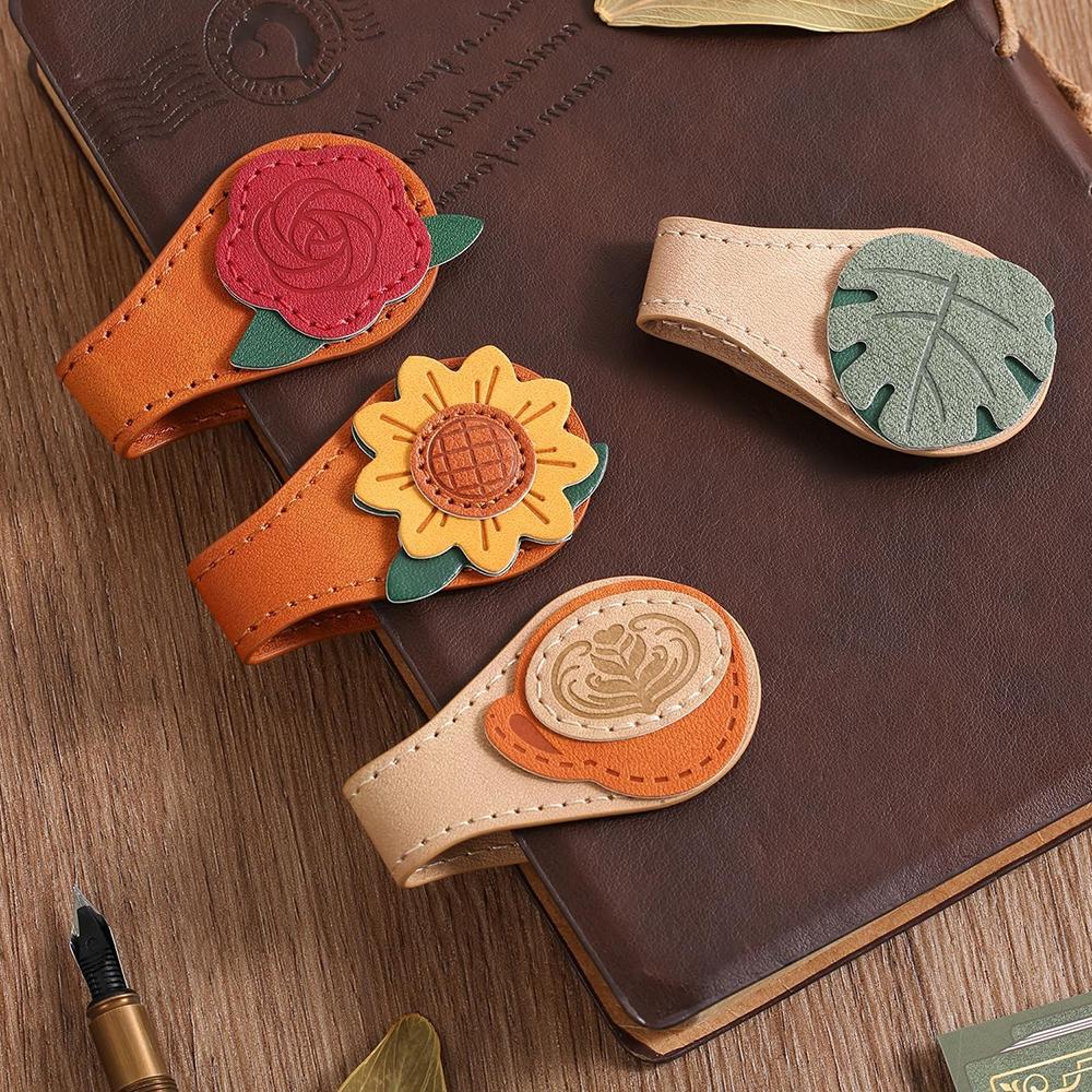 Vintage plant leather bookmark, magnetic bookmark, leather book clip, essential for students to read