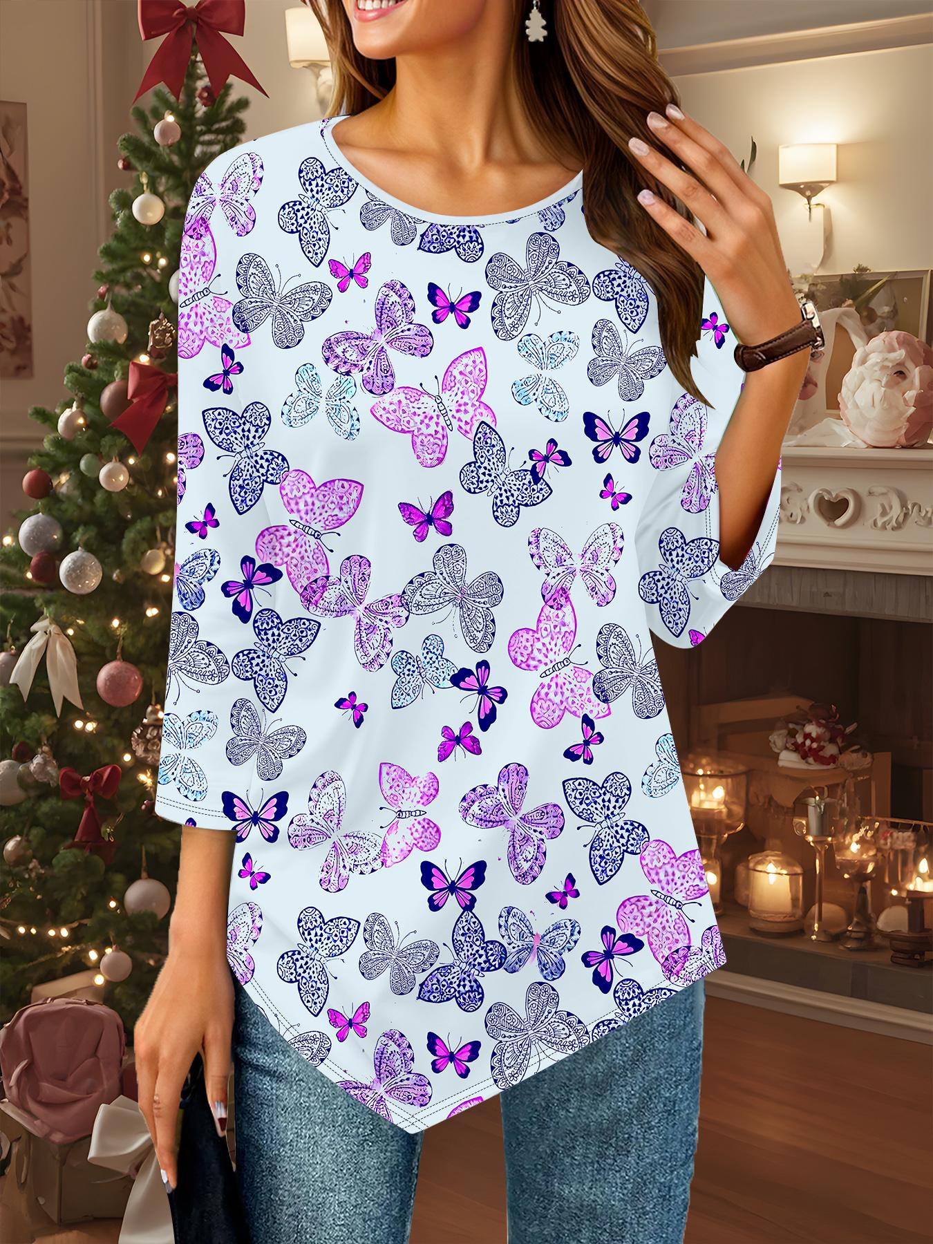 

Женская свободная футболка с круглым вырезом и рукавом три четверти, 3D цветочный узор XS синий