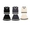 Kaslead New Arrival Women's Clothing Fashion Style Fashion Minimalist Contrast Color Preppy Style Knitting Vest Mid-Length Dress Set