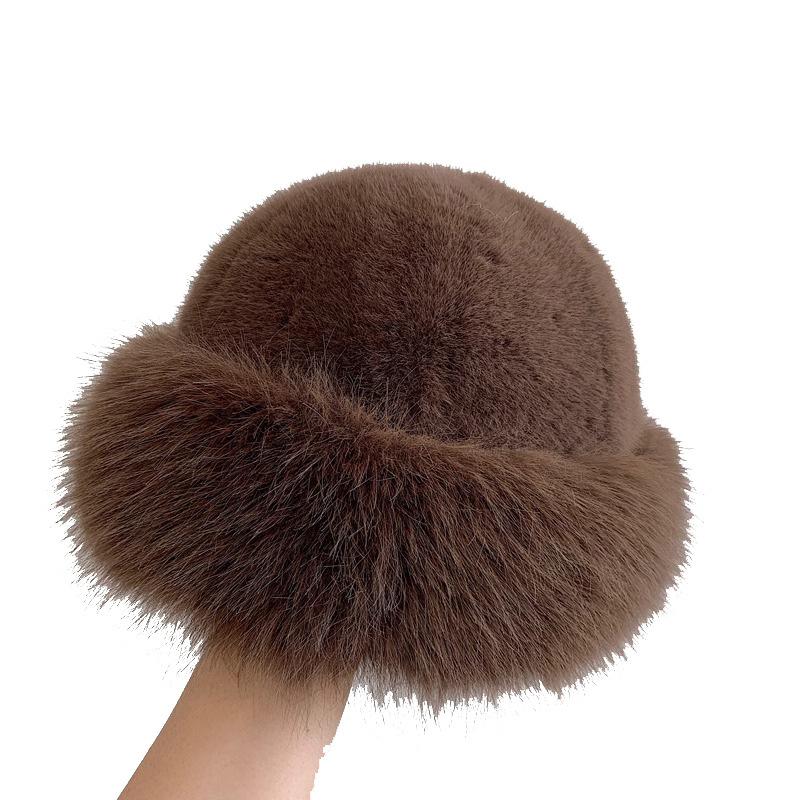 Nouveau Chapeau d'Hiver Japonais pour Femmes en Automne et en Hiver Épaissi Fourrure Imitation Fourrure Chapeau de Pêcheur Chaud Couleur Unie Polyvalent Chapeau Mongol