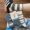 Women's Gray Striped Cartoon Lace Mid-Calf Socks - Cute Cotton Design for Spring & Autumn
