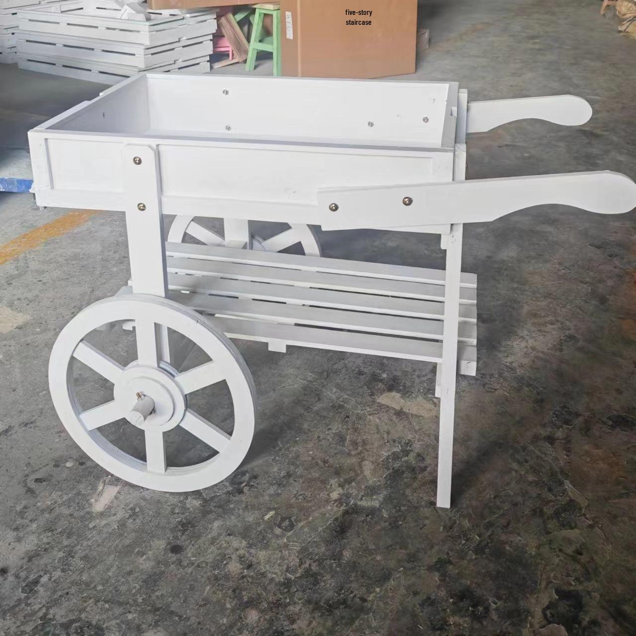 

Home Decor Wood Handcart Flower Stand Display Rack for Balcony & Cafe 85 x 55 x 120 cm