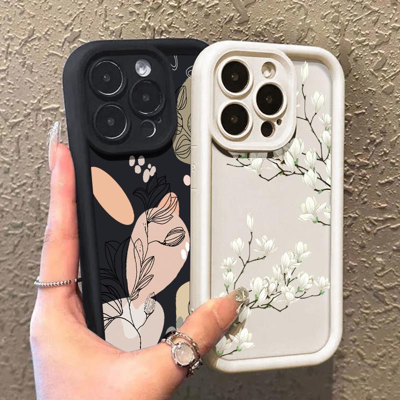 Pro iPhone 16 15 Pro Max 14 Plus 13 12 Pro 11 XS XR 8 7 Kryt Bílé květy Nárazuvzdorná měkká ochrana objektivu Pouzdro na telefon