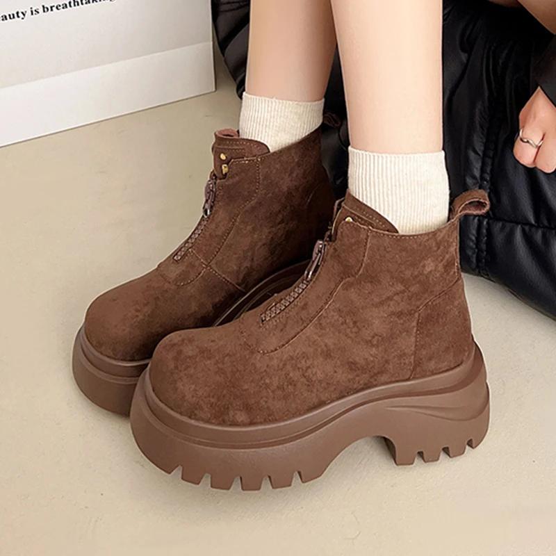 Ankle Boots for Women's Flats Platform Shoes Suede Sport Shoes Winter  Fashion Chelsea Boots New Trend Dress Mujer