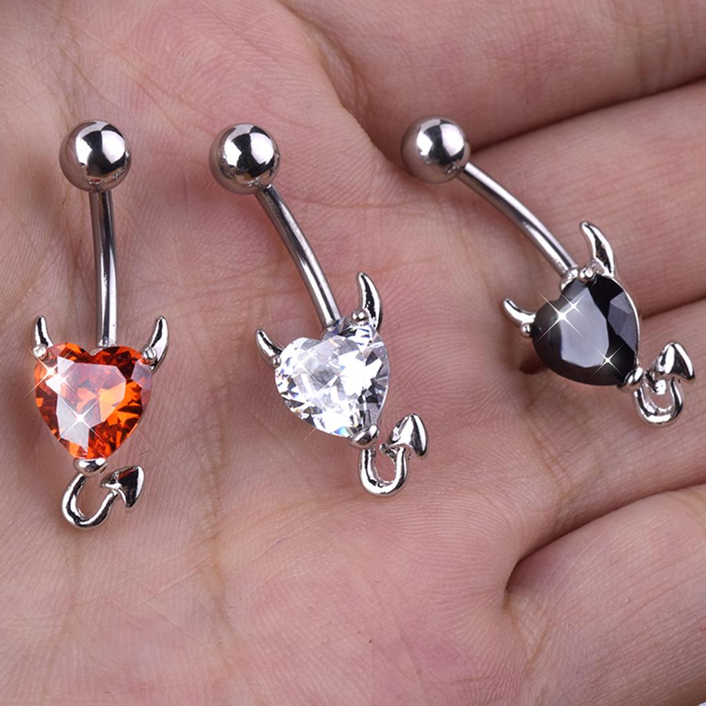 3x Devil Heart Crystal Surgical Steel Navel Belly Buckle for Family Gatherings