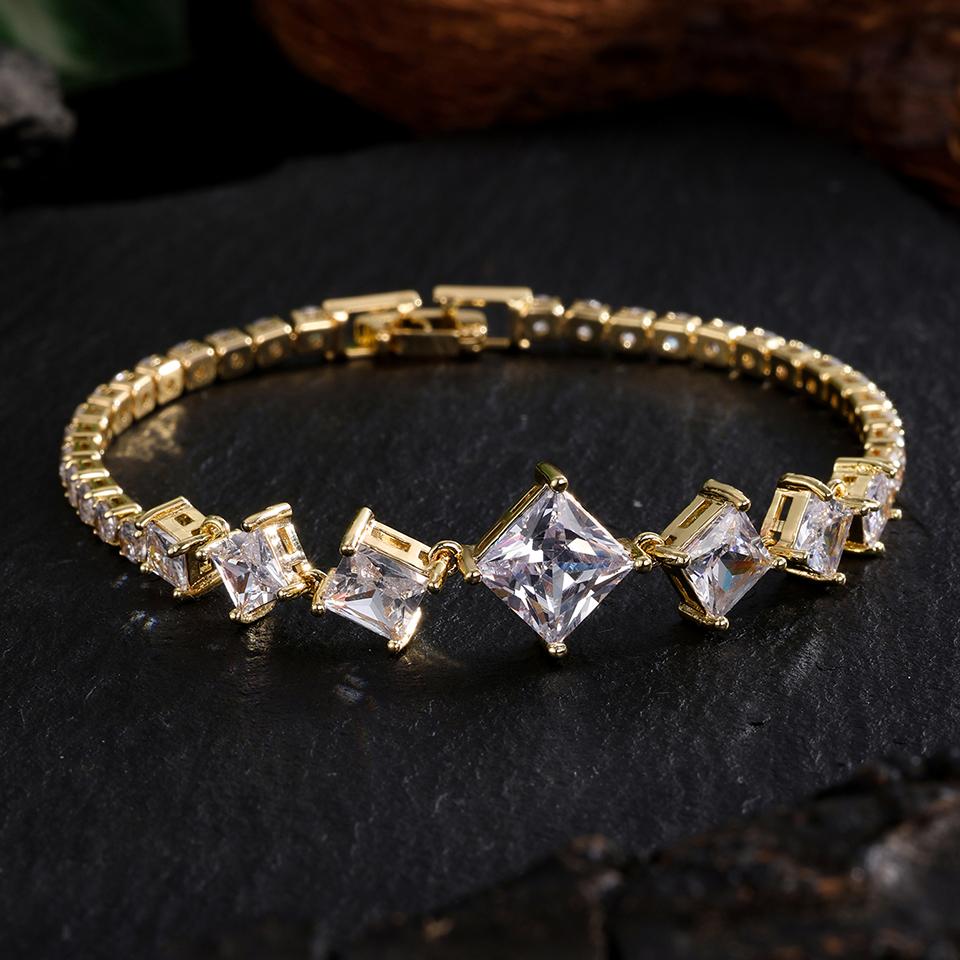 

ZAKOL Блестящий геометрический прозрачный циркон теннисный браслет для женщин элегантный серебристый золотистый цвет эстетический свадебный циркон