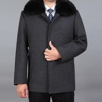 Men Wool Coat Autumn Wool Blend Jacket Winter Thick Woolen Coat Mens Pea Coat Real Rabbit Fur