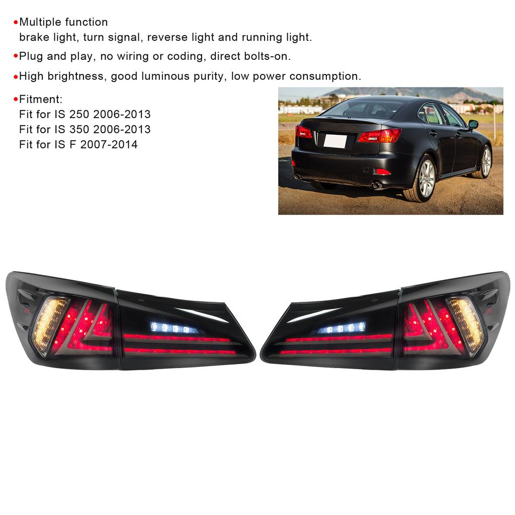 Full LED Tail Lights Smoked Lens IP67 Proof Fit for IS250 IS350 ISF 2006-2013