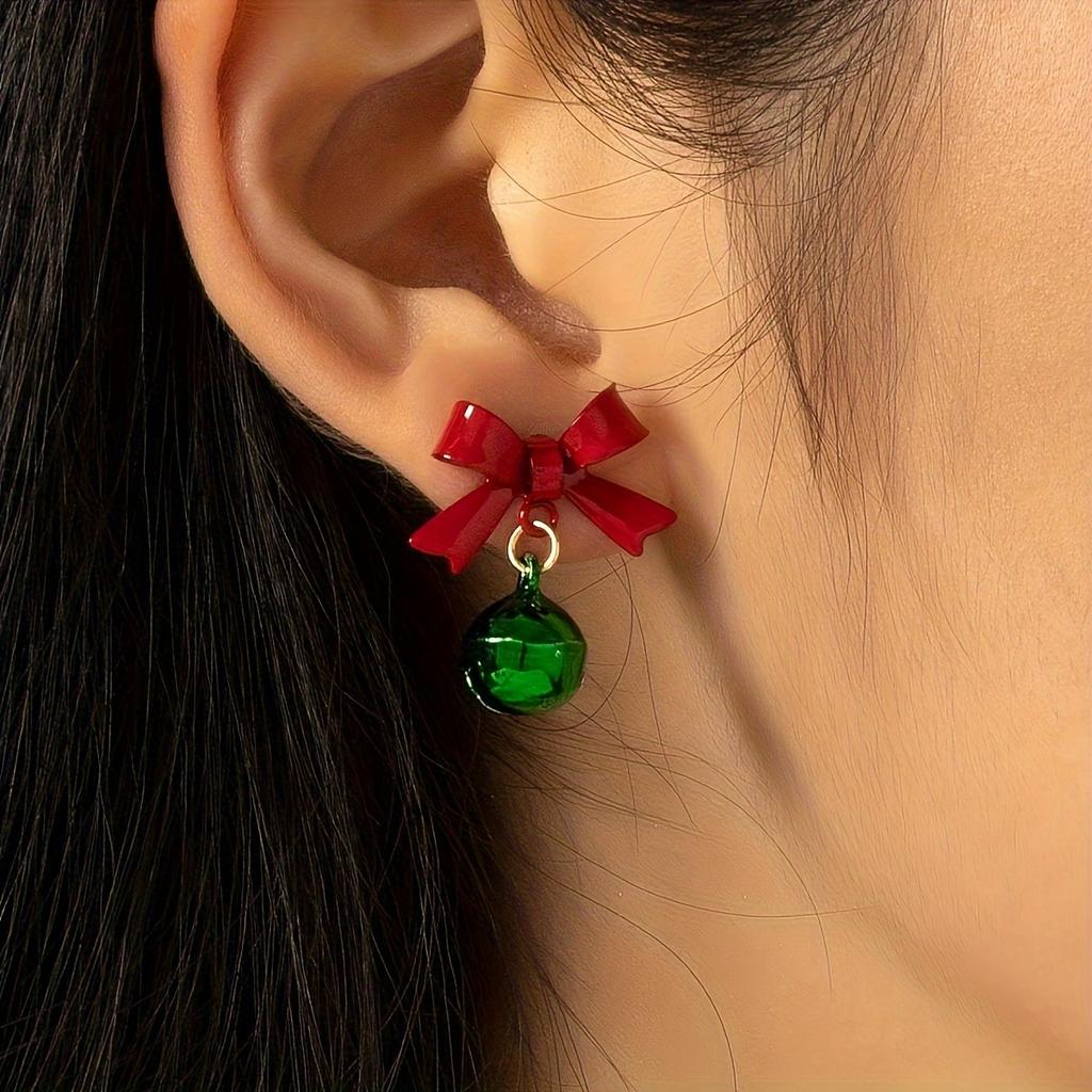 Cute Christmas Bell Dangle Earrings - Fashion Holiday Jewelry with Stainless Steel Ear Needle, Alloy Construction, Drop Earrings Design
