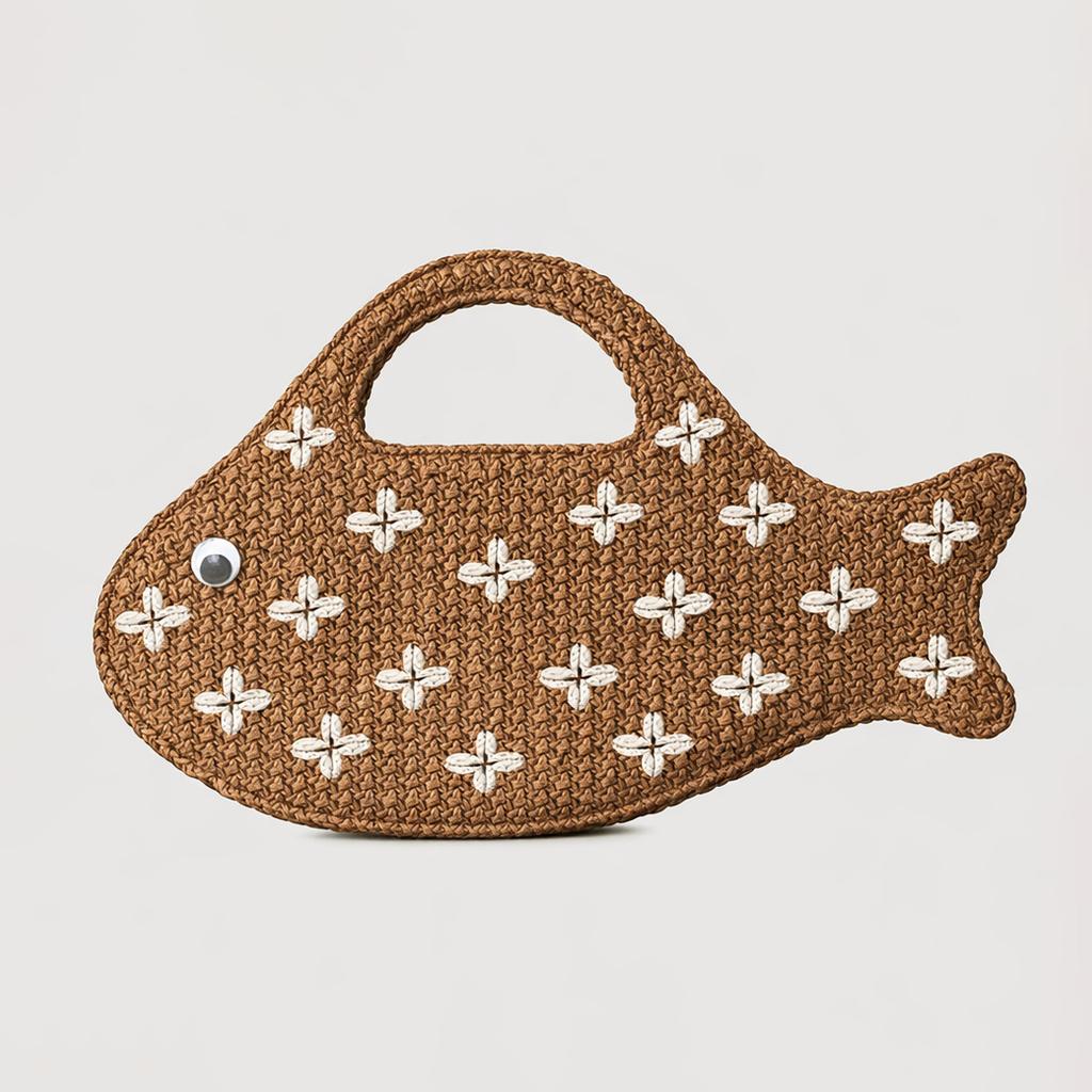 New and Unique Creative Embroidery, Small Fish Bag, Grass Woven Handbag, Women's Beach Vacation Style, Beach Handbag Wholesale