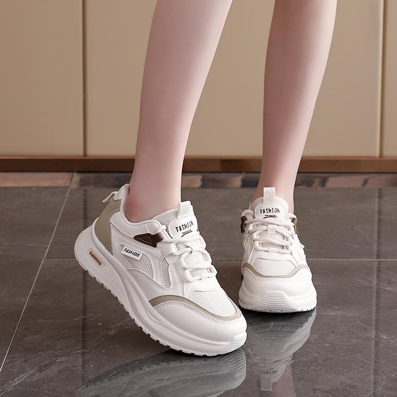 Spring mesh breathable sports shoes women's lightweight and versatile student running shoes thick-soled simple casual dad shoes