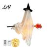 Ghost with Wizard Hat Hanging Broom Halloween Decoration Flying Witch Ornament for Creative Holiday Decor Haunted House Porch Tree Spooky Outdoor