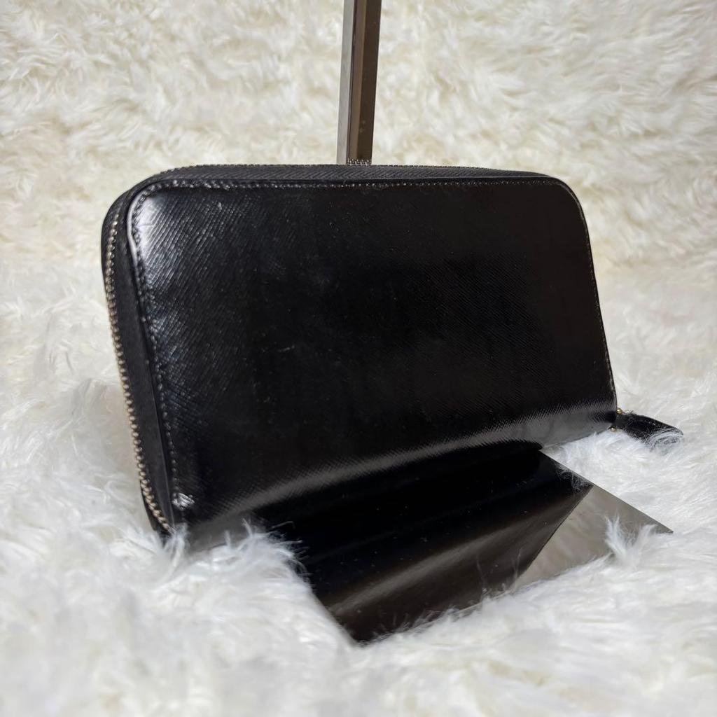 Used Luxury PRADA Long Wallet, Black, Leather, Accessories Included