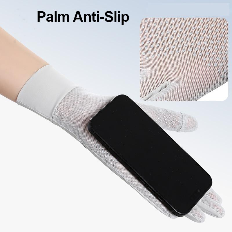 UV Protection Gloves Ice Silk Driving Summer Cycling Flip-Top Touchscreen Anti-Slip Breathable Mesh Long Stretchable Sun Gloves