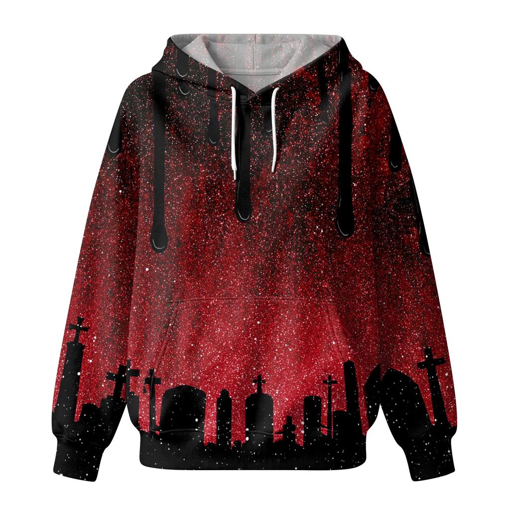 Damen Halloween Print Pullover Hoodie mit und Taschen Lässiges Langarm Top