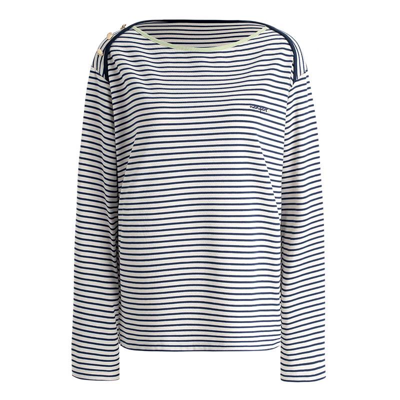 Navigare Women's Striped Cotton Long Sleeve Off-Shoulder T-Shirt