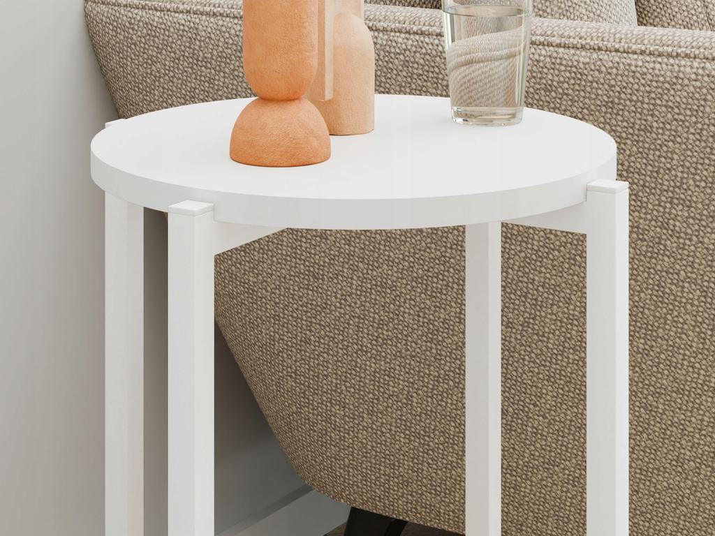 Stolik Pomocniczy Okrągły Loft Z Półką 35X35X62 Cm Metalowy Biały