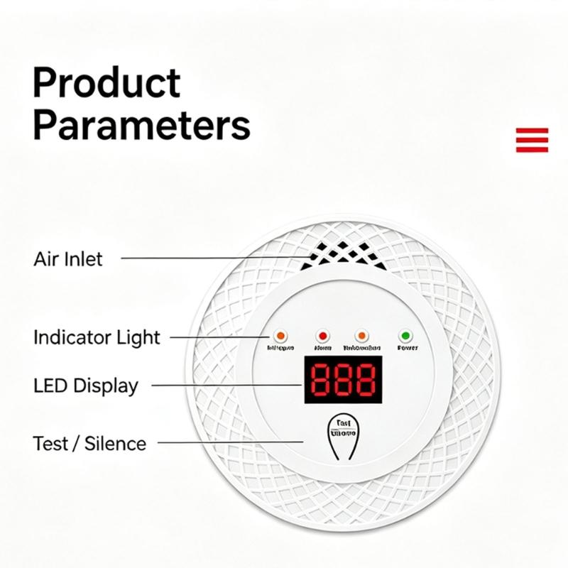 Carbon Monoxide Alarm with Red Display Screen, Test Silence Button and Battery Supply for Indoor Home Awareness