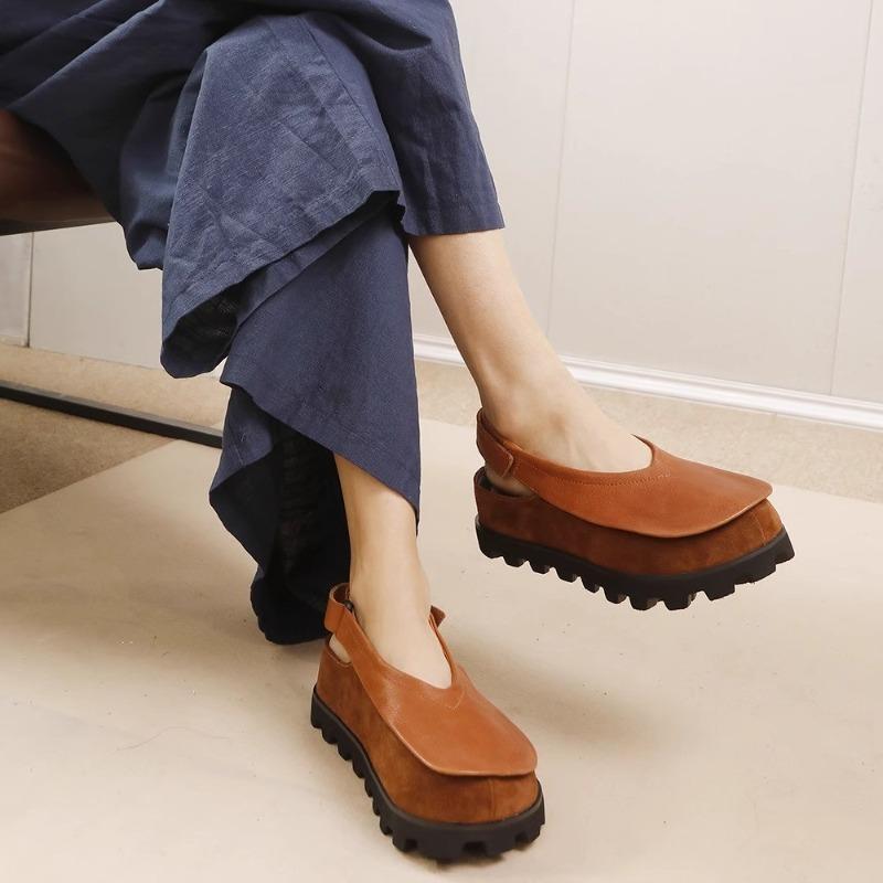 Fashion Retro Interior Height Increasing Flat Sole Single Shoes for Women 2025 Summer New Top Layer Cowhide Platform Sandals for Women