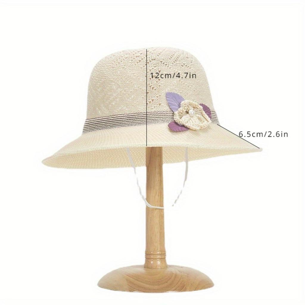 Fashion Fisherman Hat Summer Hollow Hat Ladies Flowers Pearl Basin Hat Travel Hat Wind Rope Hat