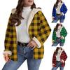 Women's Sherpa Plaid Shacket Long Sleeve Fleece Lined Jacket Oversized Warm Zip Up Hooded Coat Winter Outerwear