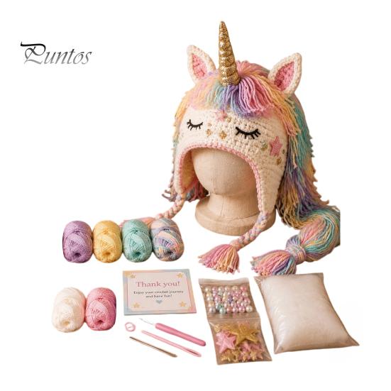 Beginner Friendly Yarn Arts Animal Hat Crochet Kit, Fantasy Hood DIY Cute Craft Gifts for Adults Unicorn Fox Frog Earflap Crafting Kit Teens Halloween