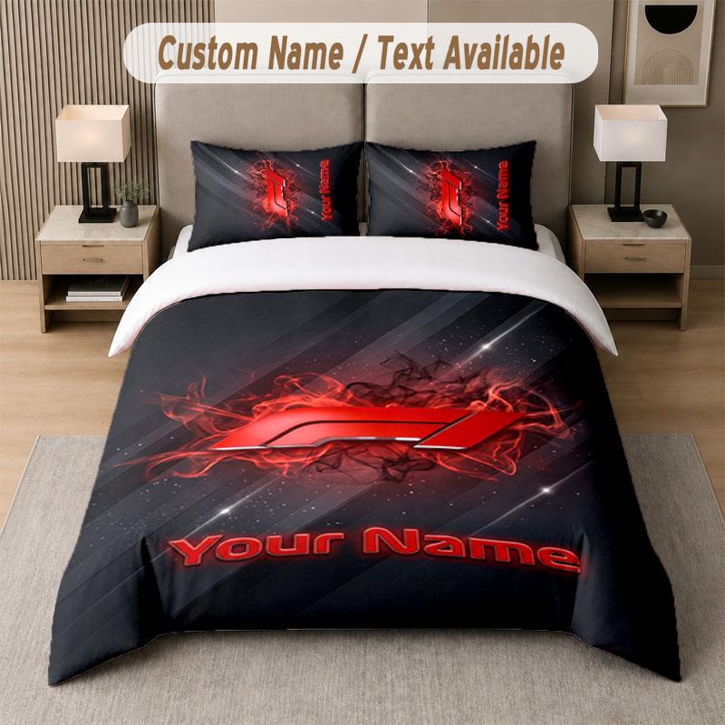 Custom Bedding Set F1 Pattern, Print Name Text 1 Duvet Cover Plus 2 Pillowcases Home Textile