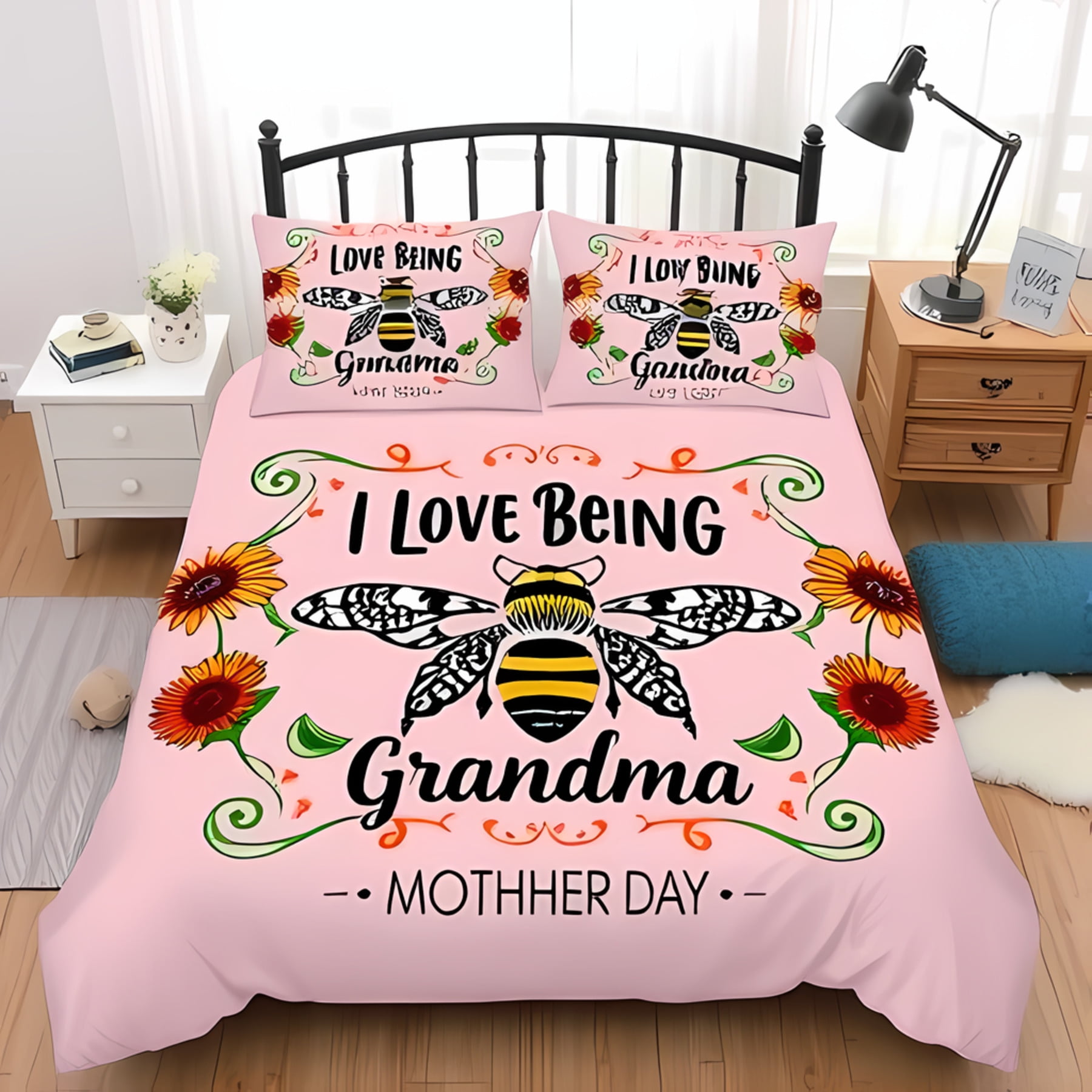 

Comforter Bold With Graphic Bee Design In Pink Flames On Black Background Edgy Gothic Aesthetic Soft Warm Breathable Comforter (quilt)-EU Single(135*200cm)3pcs