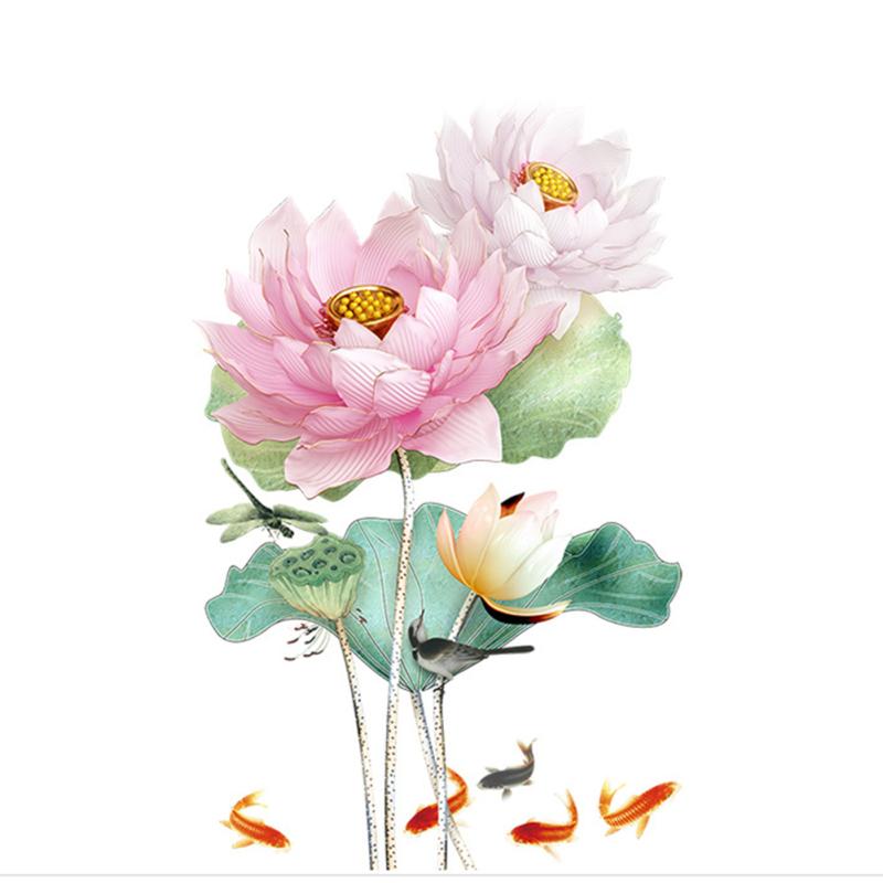 Pvc Lotus Carp Wall  Stickers Chinese Style Three-dimensional Vinyl Self-adhesive Wallpaper Bedroom