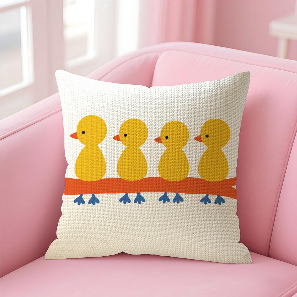 Dopamine Cute Animals Cushion Cover Natural Linen Organic Fabric DoubleSided Printing Sofa Home Decor Gift Pillow Case