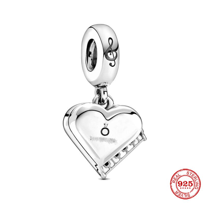 Bracelet Perles Charms Note de Musique Guitare Piano Cœur en Argent Sterling 925 Bijoux DIY pour Femmes