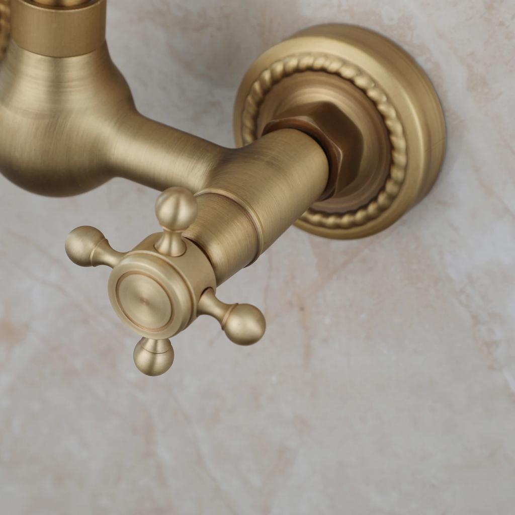 KEMAIDI Antique Brass Bathroom Basin Sink Faucet Tap Dual Handles Wall Mounted Hot Cold Water Mixer Tap 360 Swivel Spout Faucets