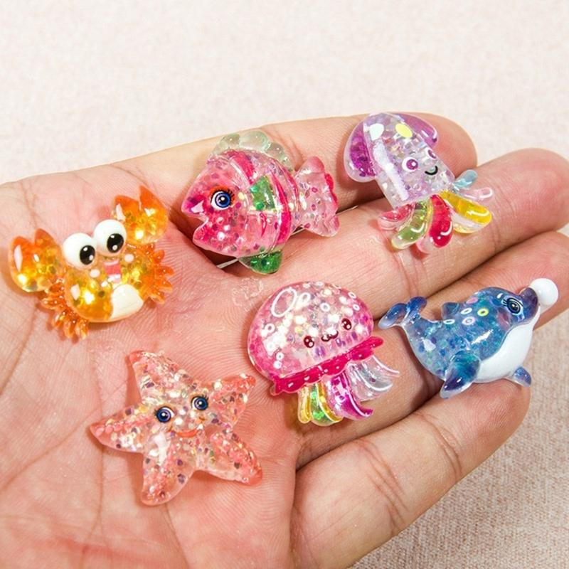 2/6Pcs Resin Sea Animal Figurines Flatback Resin Sea Creature Miniature Ornament for Art Craft Scrapbooking Decoration