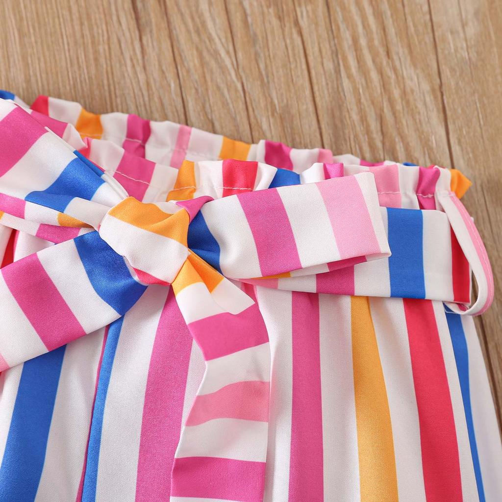Girls 2 Piece Outfit 1-8Y Pink Sleeveless Tank Top with Striped Shorts Set Kids Summer Floral Clothing Sets