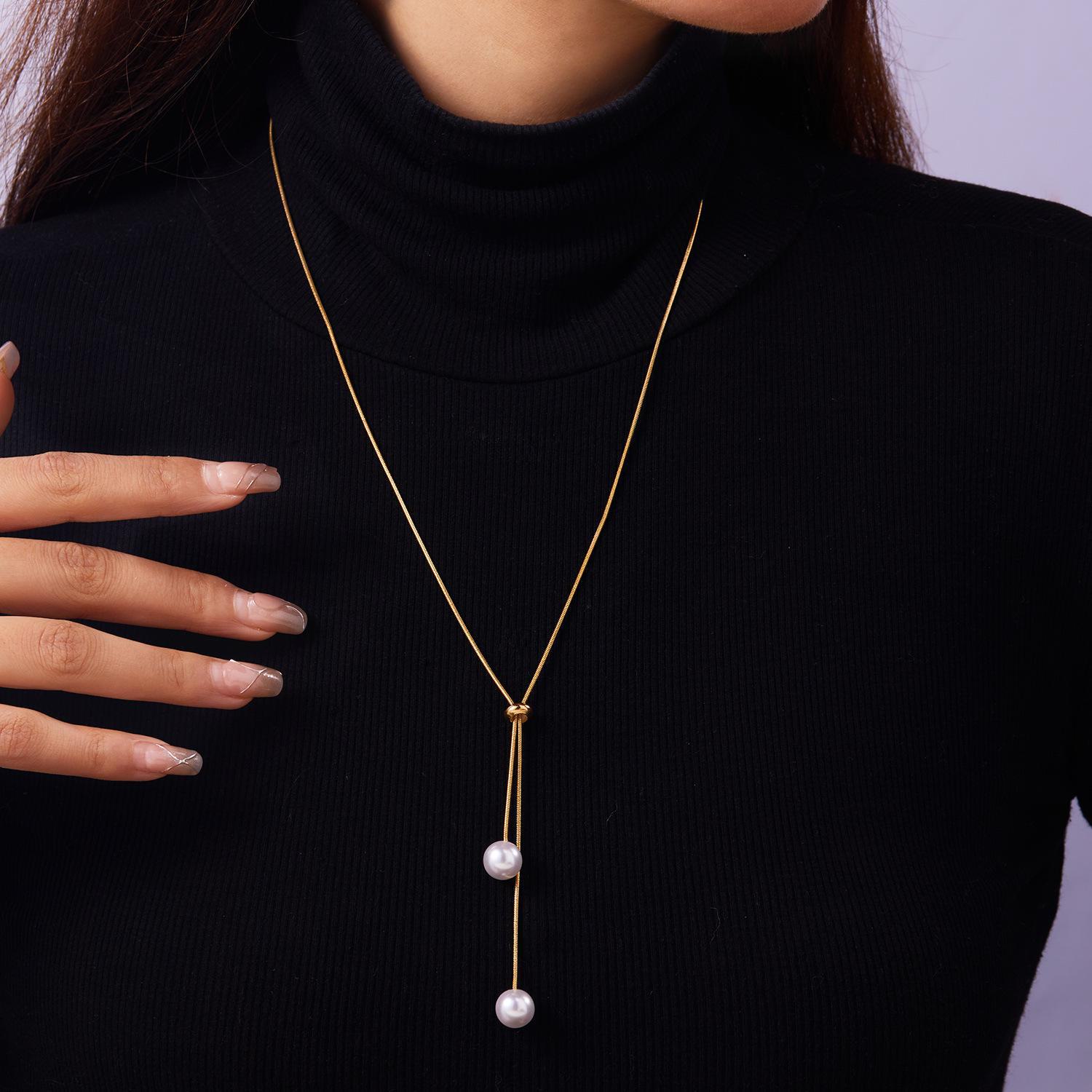 

Элегантное регулируемое длинное ожерелье из искусственного жемчуга в европейском и американском стиле с простой цепочкой на ключицу