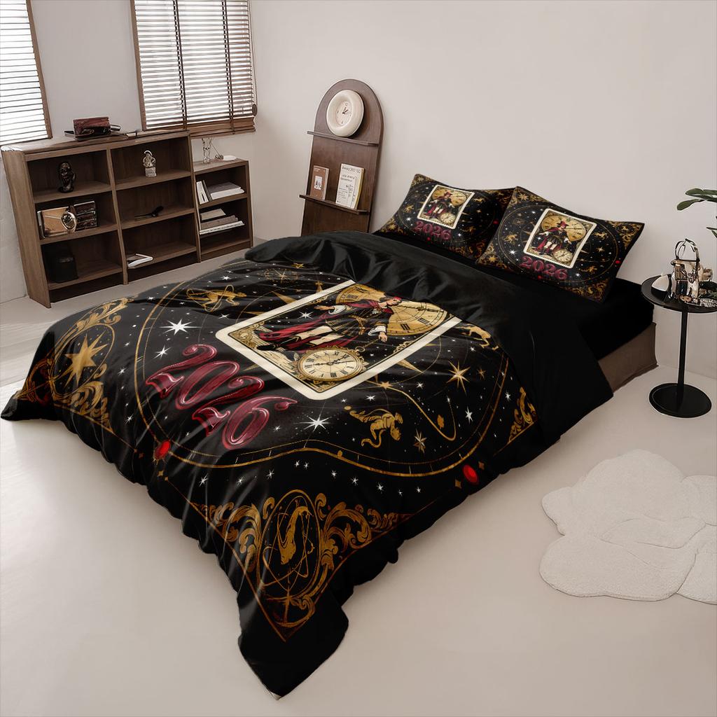 3 pezzi Federa piumone Future Time Messenger card stampata senza cuciture, multi-taglia per camera da letto, decorazione letto per le vacanze, lavabile in lavatrice