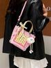 Korean Style Plaid Lace Bucket Handbag - Cute Bow Crossbody