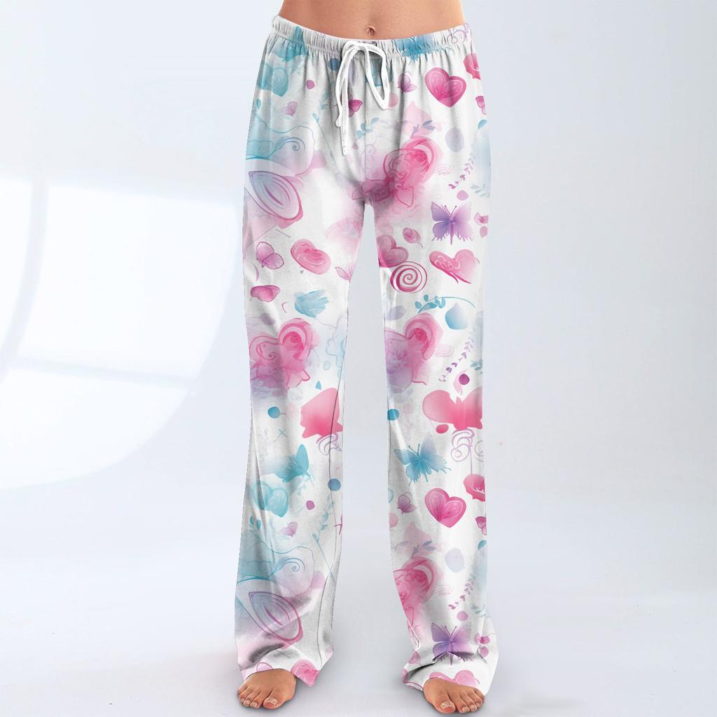 Womens Pajama Pants Sleepwear Casual Drawstring Elastic Waist Pants Comfy Straight Yoga Loose Trousers