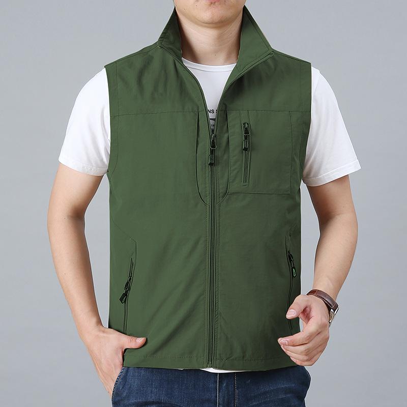Men's Plus Size Quick-Dry Outdoor Casual Vest - Sleeveless, Loose Fit for Spring & Autumn